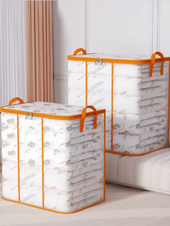 1 pieza Bolsa de almacenamiento de ropa y edredones de gran capacidad y sencilla. Bolsa de almacenamiento transparente con asas reforzadas. Adecuada para almacenar ropa, ropa de cama, mudanzas y transporte de mercancías. Material impermeable. Embellece tu armario.