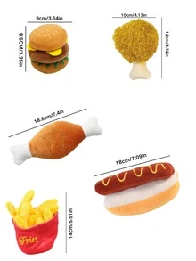 1/3 件装狗狗玩具，毛绒发声玩具，吱吱作响的狗狗玩具，耐啃咬的毛绒发声玩具，耐用的毛绒猫狗玩具，汉堡、炸鸡腿、薯条、披萨等食物造型系列宠物玩具，让猫狗快乐玩耍，宠物狗玩耍和释放压力 - 彩色 - 查看 2