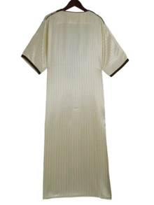 摩洛哥式 Jallabiya 男士穆斯林長袍，短袖刺繡條紋設計，男士傳統服飾，節慶派對祈禱袍 - 香檳色 - 查看 4