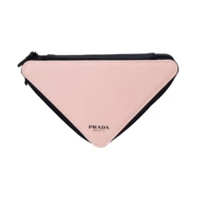 Prada High-End Pink And Black Contrast Triangle Cosmetic Bag, Leather Label Zipper Storage Pouch, Multi-Functional Makeup Organizer, Birthday Gift, Commute Makeup, All-Season Style - Black and Pink - View 4