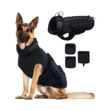 1pc Dog Winter Jacket, Built-In Chest Harness, Warm & Windproof Reflective, Suitable For Medium To Large Dogs, Pet Vest With Webbing And 3 Pockets, Fit For Male Dogs - Black - View 11