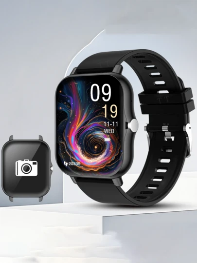 1pc 1.83" Full Screen Touch Casual Electronic Watch, Unisex, Silicone Strap & Zinc Alloy Case, Receive Calls, Time, Date, Alarm, Pedometer, Great Gift