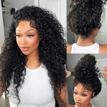 HJ WEAVE BEAUTY 360 Lace Front Wig Human Hair Deep Wave Lace Front Wigs For Women Brazilian Natural Curly Human Hair Wigs 360 Full Lace Wig Pre Plucked Hairline With Baby Hair 200% Density