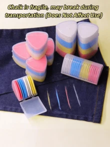 10pcs/Box Assorted Color Tracing Powder, Sewing Clothing Marking Tool, Fabric Marking Chalk, Suitable Gift For Mom On Mother's Day, Valentine's Day (Color Random). Note: Fragile Item, May Get Damaged During Transportation, But Will Not Affect Usage. Please Purchase Carefully If You Don't Like It. - Multicolor - View 2