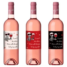 6pcs Funny Skeleton Love Wine Bottle Labels - "I Won't Die Alone" Valentine's Day Wine Bottle Stickers, Romantic Wine Labels For Wedding, Anniversary Party Decor, Gift For Couples & Wine Lovers - Multicolor - View 3