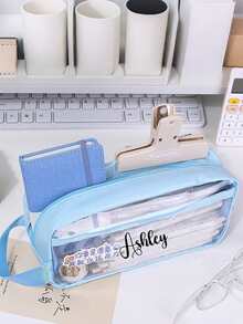 1pc Custom Cartoon Transparent Pencil Case, Custom Name Pencil Case,Personalized Cute Pencil Case,Customized Large Capacity Pencil Bag, Transparent Pencil Pouch, Transparent Exam Pencil Case, Waterproof Pvc Zippered Cosmetic Storage Bag, Travel Toiletry Bag, Personalized Minimalist Pencil Pouch - Multicolor - View 4