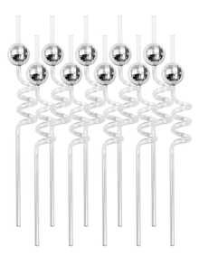 1/5/10/20pcs Reusable Disco Ball Plastic Straws, Suitable For Gifts, Afternoon Tea, And Parties