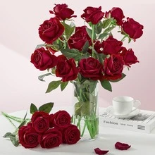 15Pcs Artificial Rose Flowers, Fake Roses With Stems Realistic Silk Roses For DIY Wedding Bouquets Tables Centerpieces Arrangements Party Birthday Home Decor, Best For Valentine's Day (Wine Red) - Burgundy - View 3