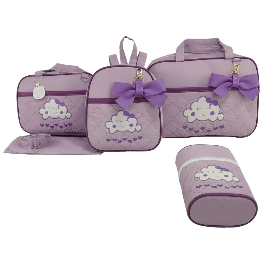Let Baby Kit 5 Peças Bolsa Mala Maternidade Nuvem Grande C/ Trocador e Mochila Várias Cores Menino ou Menina