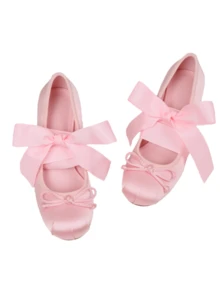 Elegant Cute Womens Ballet High Heels Round Toe Bow Decors Lace Up Block Heel Ballerina Dancing Shoes Party Dressy Occasions Heeled Shoes - Hồng - Xem 10