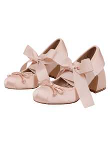 Women's Heel Shoes Women's Platform Heels Shoes Pink Elegant Women Shoes High Heels Pumps Cute Bow High Heels Gothic Heels Closed Toe Heels Chunky Heels Mary Jane Christmas Shoes - 裸色 - 查看 8