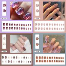 4 Boxes 96Pcs Short Squoval Press On Nails |Frosted Glazed Ice Ombre Press On Nails, Short Oval Crystal Clear False Nails For A Skin-Brightening Summer Look, European  Style Reusable & Removable Fake Nails For Women, Beach, Party, Vacation Wear.Nail Tech Supplies,French Tip Press On Nail,Christmas Nails Press On,Nail Set. - Gói hỗn hợp 635 - Xem 2