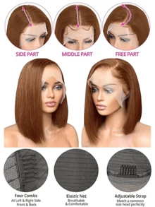 Bob Wig 4/27 蜂蜜金蕾丝前假发 真人发挑染蕾丝前假发 真人发透明 13x4 蕾丝前假发 女士波波头假发 预先拔毛并带有婴儿发 - S4/27 - 查看 4