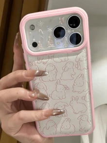 Cute Cartoon Rabbits Pattern Phone Case Compatible With IPhone 17 ProMax 17Pro 17 16 15 14 13 Pro Max Lovely Creative Matte Soft Anti-Drop Back Cover Gift Girl - Pink - View 3