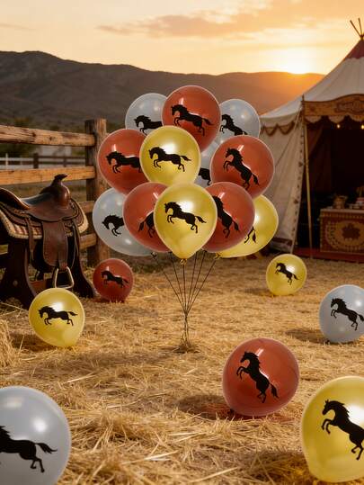 12 baloane de petrecere cu tematică de cai - Curse de animale, Derby, cal, cowboy, decorațiuni pentru petrecere de ziua de naștere, cadou, baloane de petrecere