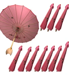 Paquete de 10 sombrillas de bambú para decoración de bodas, ideales para decoraciones y accesorios de festivales y bodas. Sombrillas de novia tradicionales hechas a mano, elegantes accesorios para fotos y fiestas. - Rosa - Ver 2