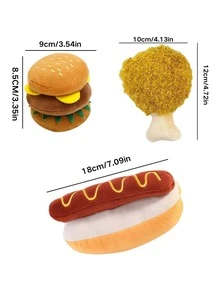 1/3 件装狗狗玩具，毛绒发声玩具，吱吱作响的狗狗玩具，耐啃咬的毛绒发声玩具，耐用的毛绒猫狗玩具，汉堡、炸鸡腿、薯条、披萨等食物造型系列宠物玩具，让猫狗快乐玩耍，宠物狗玩耍和释放压力 - 彩色 - 查看 9