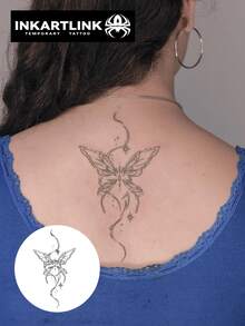 INKARTLINK Minimalist Elegant Flowing Line Butterfly Tattoo | 2 Weeks Waterproof Plant Sticker | Charming Temporary Tattoo | Realistic Faux Tattoo - Black - View 3