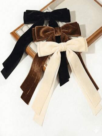 3pcs Velvet Women Elegant Minimalist Fashion Casual Street Princess Style Sweet Gentle Fairy High-Quality Cute Black/Coffee/Beige Bowknot Hair Clips, Suitable For Ladies Daily Use, School, Commute, Holiday, Party, Gift, Alligator Hair Clip Hair Accessories Claw Clips Hair Claws Hair Barrettes, School Stuff For Valentine's Day Gift Thanksgiving Day, College, Winter Outfit For Women, Bows, Hair Slide