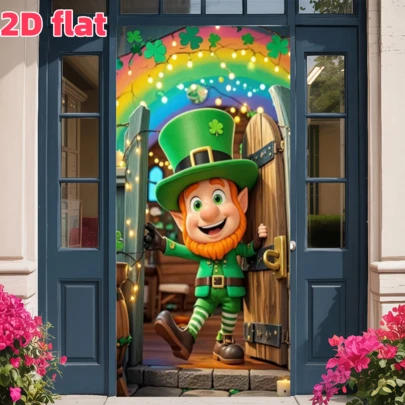 1pc 2D Flat St. Patrick's Day Doorway Curtain - Adorable Design With Leprechaun Hat Under Rainbow, Suitable For Farmhouse, Manor And Yard Decor, Can Be Used For Room, Garden, Living Room, Bedroom, Office And Outdoor Decoration. Ideal For Party And Holiday Gifts. Size: 180*90cm