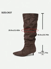 Botas altas de montar vintage de puntera puntiaguda por encima de la rodilla con tacón de gatito plisado, nuevas para otoño/invierno 2025 - Marrón - Ver 7