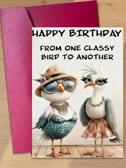 1pc Unique Bird-Themed Birthday Greeting Card, "Birthday Wishes From An Elegant Bird", Two Fashionable Bird Designs, Suitable As Friendship Birthday Gift, High-Quality Card With Envelope