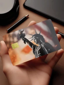 1张自由女神像信用卡装饰贴纸，创意个性化超薄PVC防指纹信用卡保护套，防刮花，男女通用，适用于小型芯片卡、银行卡、信用卡、交通卡、学生证及其他DIY装饰