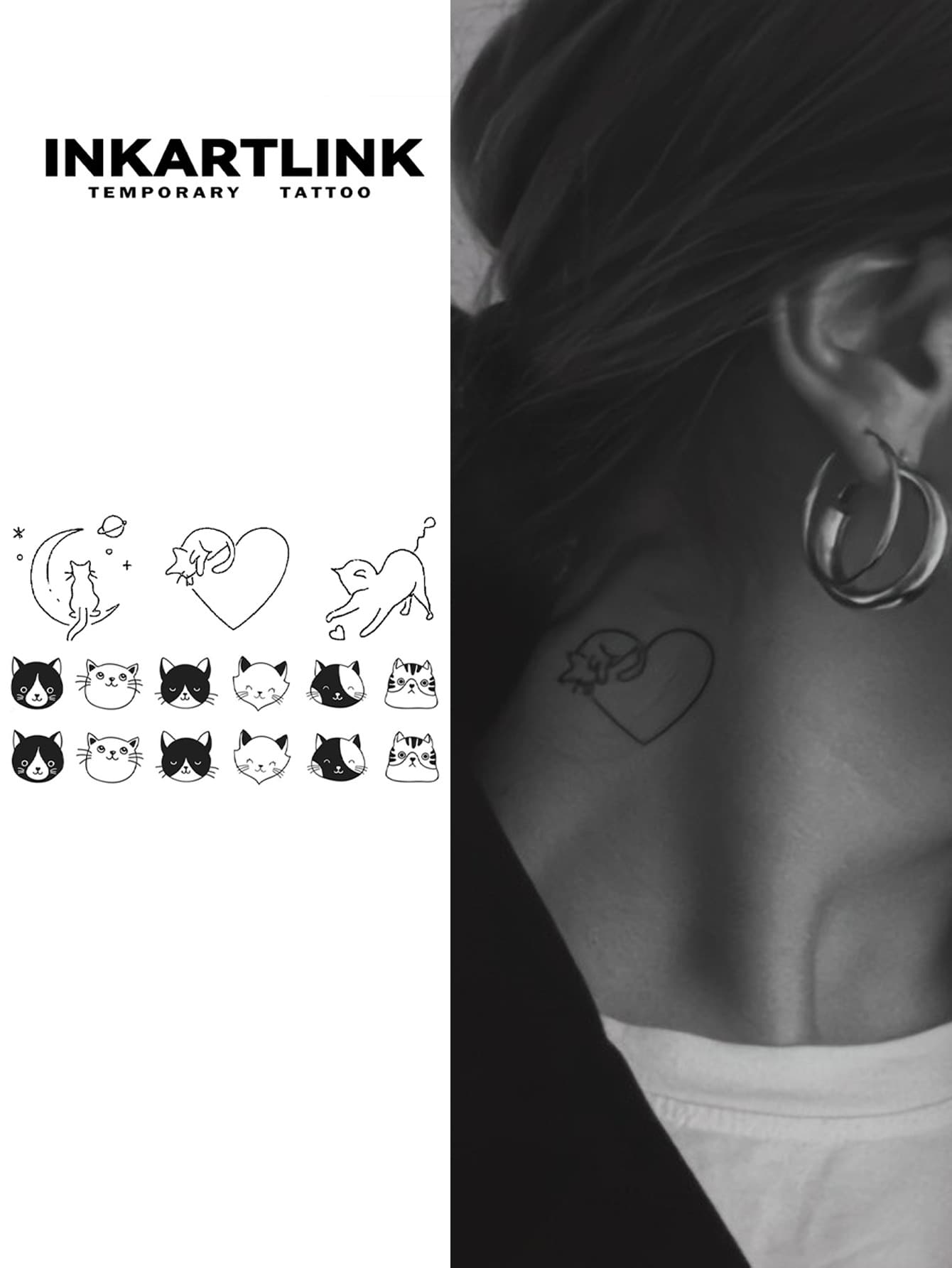 INKARTLINK 革命性技术纹身，半永久纹身，逼真纹身，可爱小猫纹身，暖心纹身，临时纹身，假纹身，防水，外观逼真，小众设计纹身，果汁纹身，植物纹身