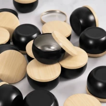 46pcs Black Wax Candle Jars Set With Wood Grain Lids - Waxless Metal Candle Making Kit, Suitable For DIY Crafts, Weddings, Valentine's Day, Birthdays And Various Holiday Parties - Portable Storage Cans Include Wicks, Candle Holders And Stickers (Wax/Dye/Oil Not Included) - Multicolor - View 6