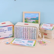 languo Bộ bút vẽ màu acrylic 96/192/240/288 màu, đầu bút lông mềm, mực gốc nước - Thích hợp để vẽ trên đá, vỏ trứng, gỗ, thủy tinh và vải bố; các dự án thủ công DIY; dụng cụ nghệ thuật; món quà Giáng sinh lý tưởng. - Nhiều màu - Xem 5