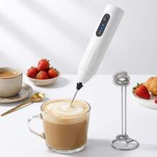 Rechargeable HandHeld Milk Frother Blender Portable Electric Whisk Coffee Frother 3-Speed Milk Frother Beverage Mixer For Matcha Cappuccino Egg,304 Stainless Steel, Portable Mini Whisk & Blender, Ideal Gift! - White - View 9