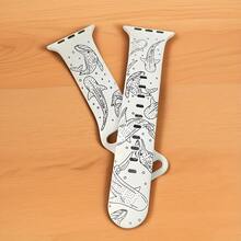 Silicone Carved Whale Shark Watch Band, Compatible With Apple Watch 41mm/40mm/42mm (S11/38mm/44mm/45mm/46mm/49mm), Soft Sports Wristband, Adjustable Strap, Compatible With Series 11/10/9/8/7/6/5/4/3/2/SE/Ultra 3 Smartwatch Accessories - Starlight - View 3