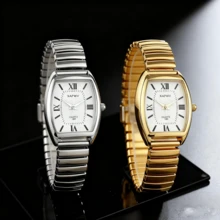 Women's Vintage Business Casual Quartz Watch - Elegant Barrel-Shaped Dial, Elastic Band, Minimalist Fashion Wristwatch For Daily Office & Daily Wear - Vàng - Xem 1