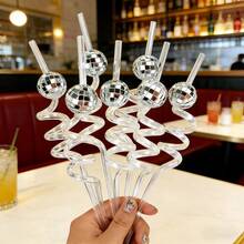 1/5/10/20pcs Reusable Disco Ball Plastic Straws, Suitable For Gifts, Afternoon Tea, And Parties