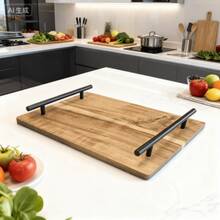 1pc Vintage Wooden Flat Tray With Black Handle, Woodgrain And Brushed Metal Finish, Minimalist Design. Suitable For Breakfast, Coffee, Snacks, Parties, Dining, Entertainment And Decoration, Vintage Centerpiece Decor, Serving Tray, Coffee Table Tray And Storage Tray, Ideal Gift For Holidays, Kitchen Accessory, Kitchen Supplies, Decorative Tray (Solid Wood) - Ginger - View 14