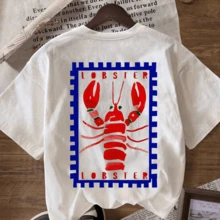 Women's 100% Cotton Lobster T-Shirt, Casual Summer Design - White - View 4