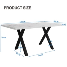 Rectangular Dining Table With Crossed Legs, Which Can Also Be Used As A Coffee Table. Modern And Minimalist Style. Dimensions: L 140 X W 80 X H 76 Cm. Marble, Black And White Finish. [Previous Reference: N634P243975W] - White Marble + MDF - View 10