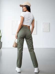 Jeans Wide Leg de Talle Alto Para Mujer, Mezclilla Lavado Claro, Pantalón de Pierna Súper Ancha con Detalle de Bordado de Mariposas o Laser de Margaritas, Cierre de Botón Diamantado y Costuras Reforzadas – Estilo Casual Urbano y Cómodo. - Verde M DN-ST2004 - Ver 4