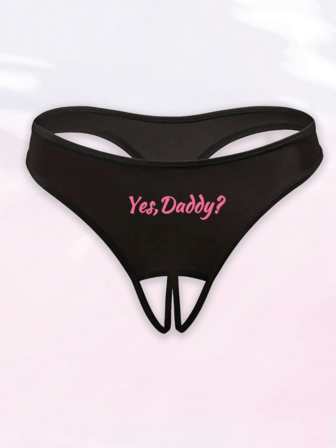 女士黑色低腰舒适性感加大码字母印花开裆丁字裤