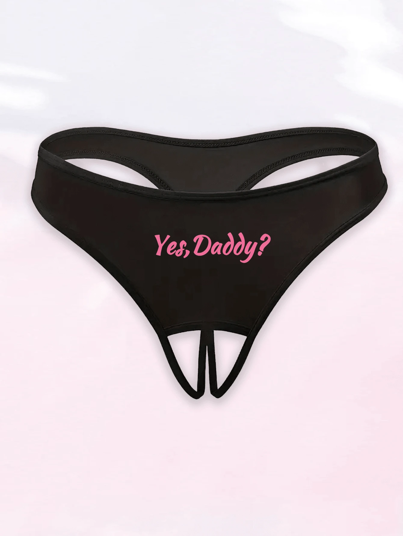 Women's Black Low-Waist Comfortable Sexy Plus Size Letter Print Open-Crotch Thong Panties - Black - View 1