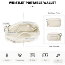 POIUGOYA Keychain Wristlet Wallet, Dual Pocket Wristlet Pouch Nylon Secure Change Purse, Mini Wallet With Key Ring, RFID Window, Women Wallet, Y2K Travel Wallet, Coin Purse