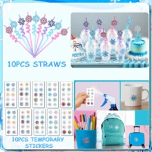 132pcs Snowflake Party Favor - Winter Party Favors Snowflake Princess Theme Party Supplies Set With Gift Box DIY Glasses Hairpin Bubble Stick Bracelet Straw Sticker Keychain Perfect For Winter Party Birthday Classroom Rewards Christmas - 淺藍色 - 查看 5