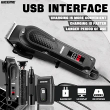 WEEME 四件套/三件套男士理容套装 - USB 可充电，18650 锂电池，黑色机身设计，适用于理发、鬓角修剪和鼻毛修剪，理发工具套装 | 时尚理容套装 | 耐用，理发工具，生日节日礼物 | 圣诞节礼物 - 黑色 - 查看 7