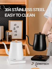 LEVIATECH 1个咖啡壶，电热水壶，1000瓦手冲咖啡壶，适用于咖啡和茶，27盎司（约700毫升）鹅颈式电热水壶，带自动断电防干烧保护，0.8升，黑色 - 英規插(220-240V) - 查看 5
