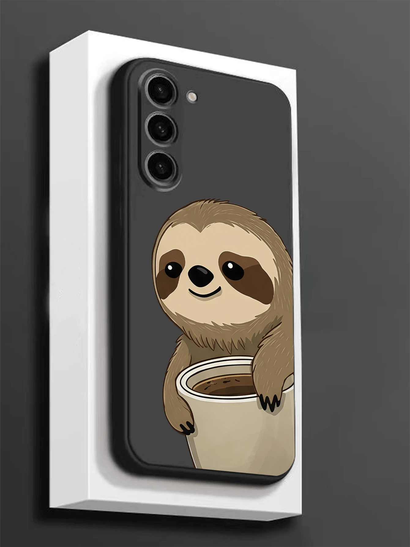 1pc Cute & Playful Milk Tea Sloth Anti-Drop Anti-Slip Black Phone Case, Compatible With IPhone, Honor, Redmi, Galaxy, And 12T/13T/14T - Black - View 1