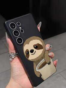 1pc Cute & Playful Milk Tea Sloth Anti-Drop Anti-Slip Black Phone Case, Compatible With IPhone, Honor, Redmi, Galaxy, And 12T/13T/14T - Black - View 6