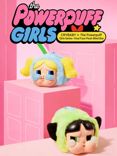  POP MART CRYBABY x The Powerpuff Girls Series Blind Box - Vinyl Face Plush Figurine, Soft Fluffy Crossover Toy, Kawaii Collectible for Fans & Teens, Perfect Home/Desk Decor Gift