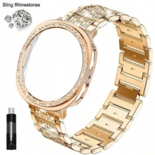 1 Set Jewelry Rhinestone Metal Watch Band + Shiny Watch Case For 40mm/44mm Galaxy Watch 8, Compatible With Galaxy Watch 8 Strap, Adjustable Replacement Watch Band Accessories, Unisex Sports Watch Band - Rose Gold - View 8