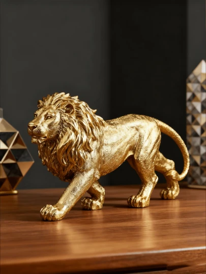1 Set Gold Lion Resin Decor, These Majestic Gold Lion Statues Add A Touch Of Luxury To Desks, Bookshelves, And Serve As Eye-Catching Accents In Living Rooms. Perfect For Elegant, Bold Home Decor, Room Decoration, Home Furnishings, Valentine's Day Gifts, Back To School Gifts, Eid Al-Fitr Decorations And More.