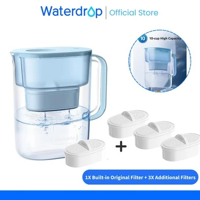 Waterdrop Water Filter Pitcher With 4 X 90-Day Filters, 3.5 L, Reduces Fluoride, Chlorine And More, NSF Certified, 1 X Built-In Original Filter + 3 X Additional Filters (Replacement Filter: WD-PF-01A Plus)